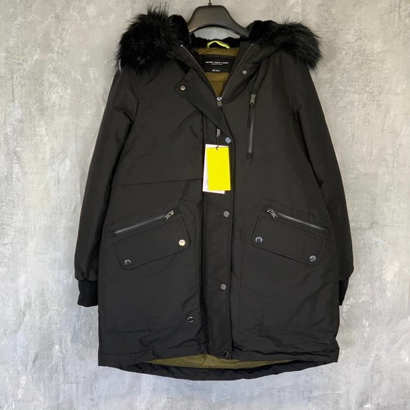 Marc New York Jackets & Blazers - Marc New York By Andrew Marc Women's Black Faux-Fur-Trim Carina Parka jacket SZM